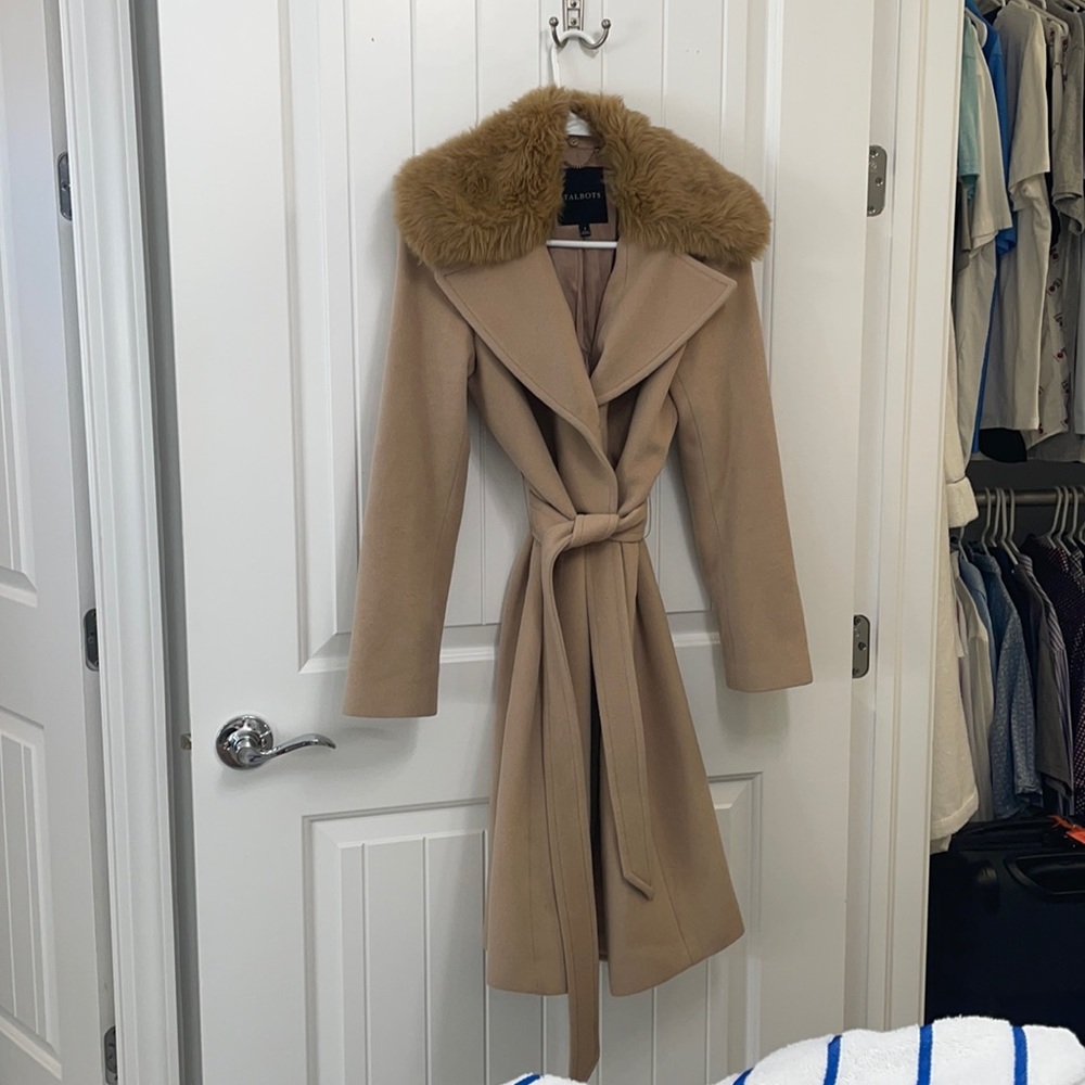 Talbots wool blend jacket w/ removable fur collar